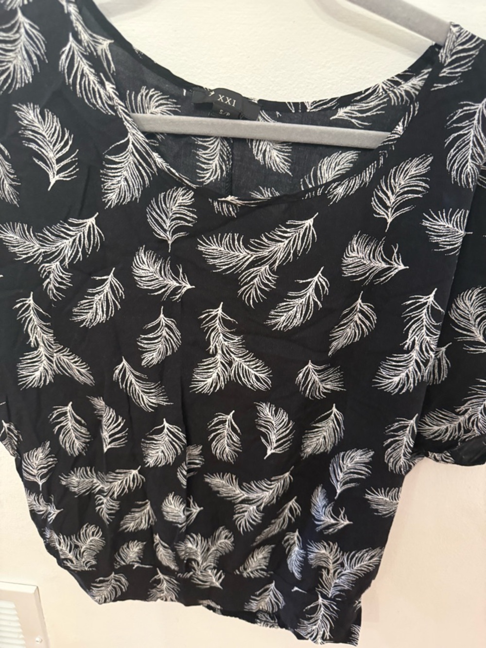 Forever 21 Black Blouse with White Feather Print